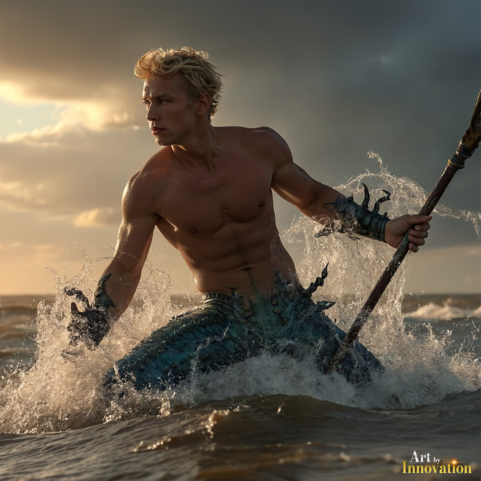 Mermen, The Warriors of the Sea - Male Fantasy Art, brought to life through AI.