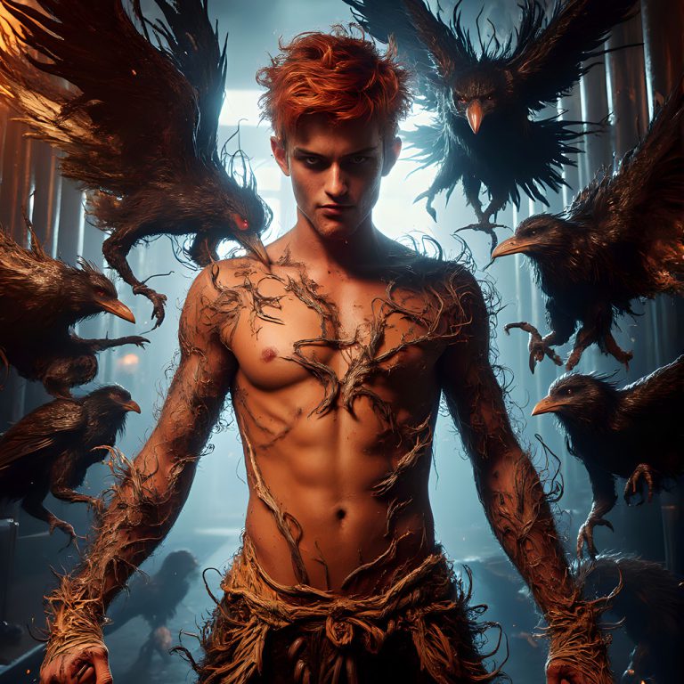 AI male art photos with a fantastical atmosphere of a House Ravenclaw of Hogwarts School of Witchcraft student, from the Harry Potter series, a handsome, beautiful, and attractive, shirtless young teenage boy, standing firm against a threat.