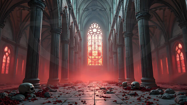 Intricate spider webs, weathered tombstones, dim ethereal moonlight, gnarled bare branches, low rolling fog, crepuscular rays, weeping angel statue, wrought-iron gate, mausoleum, vampire gothic, blood-red moon, dew on cobwebs, volumetric lighting, rim lighting, macabre shadows, photorealistic, hauntingly beautiful, eerie atmosphere, cinematic composition, deep contrast