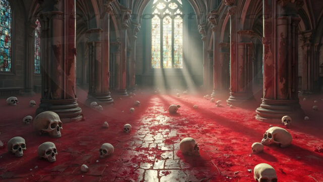 Intricate spider webs, weathered tombstones, dim ethereal moonlight, gnarled bare branches, low rolling fog, crepuscular rays, weeping angel statue, wrought-iron gate, mausoleum, vampire gothic, blood-red moon, dew on cobwebs, volumetric lighting, rim lighting, macabre shadows, photorealistic, hauntingly beautiful, eerie atmosphere, cinematic composition, deep contrast