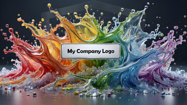 Logo Colored Water Dynamic: Amazing Digital Graphics Art Collection.
A Rainbow of Colored Water in Motion, using a colorful palette. Bursting out of the water, dynamitic flowing streams of color, with a metallic metal plate for a company logo.