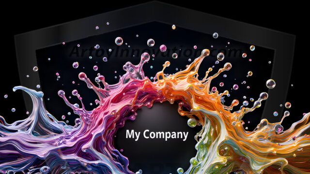 Logo Colored Water Dynamic: Amazing Digital Graphics Art Collection.
A Rainbow of Colored Water in Motion, using a colorful palette. Bursting out of the water, dynamitic flowing streams of color, with a metallic metal plate for a company logo.