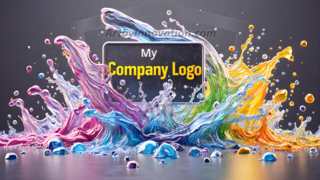 Logo Colored Water Dynamic: Amazing Digital Graphics Art Collection.
A Rainbow of Colored Water in Motion, using a colorful palette. Bursting out of the water, dynamitic flowing streams of color, with a metallic metal plate for a company logo.