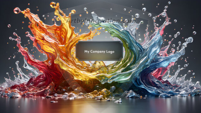 Logo Colored Water Dynamic: Amazing Digital Graphics Art Collection.
A Rainbow of Colored Water in Motion, using a colorful palette. Bursting out of the water, dynamitic flowing streams of color, with a metallic metal plate for a company logo.