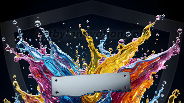 Logo Colored Water Dynamic: Amazing Digital Graphics Art Collection.
A Rainbow of Colored Water in Motion, using a colorful palette. Bursting out of the water, dynamitic flowing streams of color, with a metallic metal plate for a company logo.