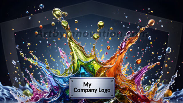 Logo Colored Water Dynamic: Amazing Digital Graphics Art Collection.
A Rainbow of Colored Water in Motion, using a colorful palette. Bursting out of the water, dynamitic flowing streams of color, with a metallic metal plate for a company logo.