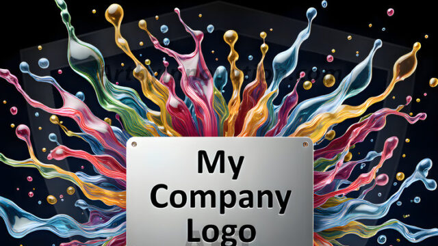 Logo Colored Water Dynamic: Amazing Digital Graphics Art Collection.
A Rainbow of Colored Water in Motion, using a colorful palette. Bursting out of the water, dynamitic flowing streams of color, with a metallic metal plate for a company logo.