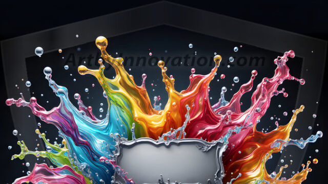 Logo Colored Water Dynamic: Amazing Digital Graphics Art Collection.
A Rainbow of Colored Water in Motion, using a colorful palette. Bursting out of the water, dynamitic flowing streams of color, with a metallic metal plate for a company logo.