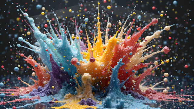 Logo Colored Water Dynamic: Amazing Digital Graphics Art Collection.
A Rainbow of Colored Water in Motion, using a colorful palette. Bursting out of the water, dynamitic flowing streams of color, with a metallic metal plate for a company logo.