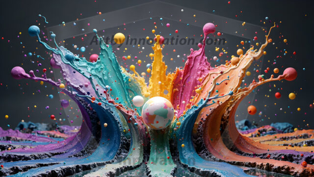 Logo Colored Water Dynamic: Amazing Digital Graphics Art Collection.
A Rainbow of Colored Water in Motion, using a colorful palette. Bursting out of the water, dynamitic flowing streams of color, with a metallic metal plate for a company logo.