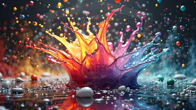 Logo Colored Water Dynamic: Amazing Digital Graphics Art Collection.
A Rainbow of Colored Water in Motion, using a colorful palette. Bursting out of the water, dynamitic flowing streams of color, with a metallic metal plate for a company logo.