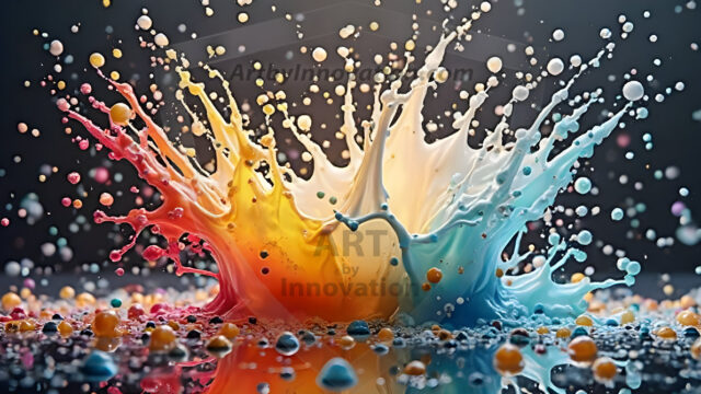 Logo Colored Water Dynamic: Amazing Digital Graphics Art Collection.
A Rainbow of Colored Water in Motion, using a colorful palette. Bursting out of the water, dynamitic flowing streams of color, with a metallic metal plate for a company logo.