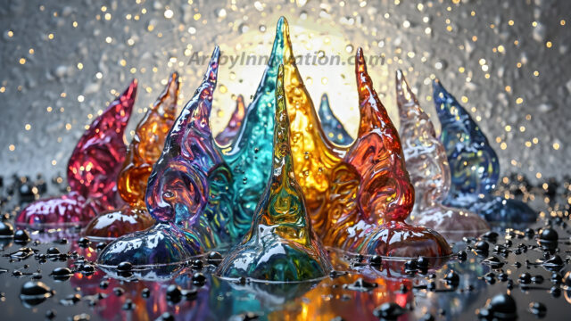 Logo Colored Water Dynamic: Amazing Digital Graphics Art Collection.
A Rainbow of Colored Water in Motion, using a colorful palette. Bursting out of the water, dynamitic flowing streams of color, with a metallic metal plate for a company logo.