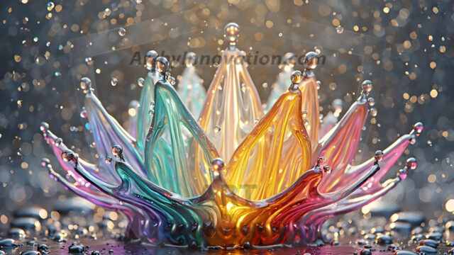 Logo Colored Water Dynamic: Amazing Digital Graphics Art Collection.
A Rainbow of Colored Water in Motion, using a colorful palette. Bursting out of the water, dynamitic flowing streams of color, with a metallic metal plate for a company logo.