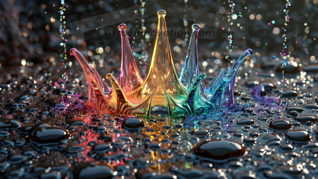 Logo Colored Water Dynamic: Amazing Digital Graphics Art Collection.
A Rainbow of Colored Water in Motion, using a colorful palette. Bursting out of the water, dynamitic flowing streams of color, with a metallic metal plate for a company logo.