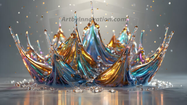 Logo Colored Water Dynamic: Amazing Digital Graphics Art Collection.
A Rainbow of Colored Water in Motion, using a colorful palette. Bursting out of the water, dynamitic flowing streams of color, with a metallic metal plate for a company logo.