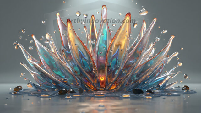 Logo Colored Water Dynamic: Amazing Digital Graphics Art Collection.
A Rainbow of Colored Water in Motion, using a colorful palette. Bursting out of the water, dynamitic flowing streams of color, with a metallic metal plate for a company logo.