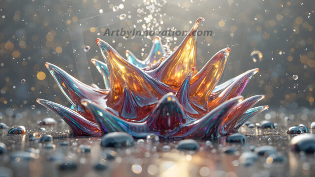 Logo Colored Water Dynamic: Amazing Digital Graphics Art Collection.
A Rainbow of Colored Water in Motion, using a colorful palette. Bursting out of the water, dynamitic flowing streams of color, with a metallic metal plate for a company logo.