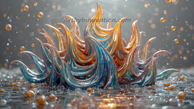 Logo Colored Water Dynamic: Amazing Digital Graphics Art Collection.
A Rainbow of Colored Water in Motion, using a colorful palette. Bursting out of the water, dynamitic flowing streams of color, with a metallic metal plate for a company logo.