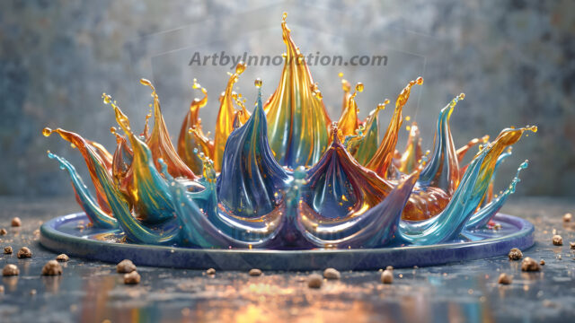 Logo Colored Water Dynamic: Amazing Digital Graphics Art Collection.
A Rainbow of Colored Water in Motion, using a colorful palette. Bursting out of the water, dynamitic flowing streams of color, with a metallic metal plate for a company logo.