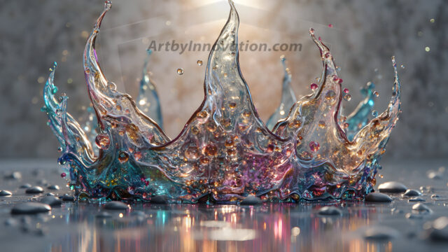 Logo Colored Water Dynamic: Amazing Digital Graphics Art Collection.
A Rainbow of Colored Water in Motion, using a colorful palette. Bursting out of the water, dynamitic flowing streams of color, with a metallic metal plate for a company logo.