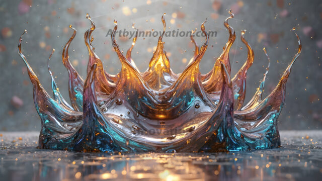 Logo Colored Water Dynamic: Amazing Digital Graphics Art Collection.
A Rainbow of Colored Water in Motion, using a colorful palette. Bursting out of the water, dynamitic flowing streams of color, with a metallic metal plate for a company logo.