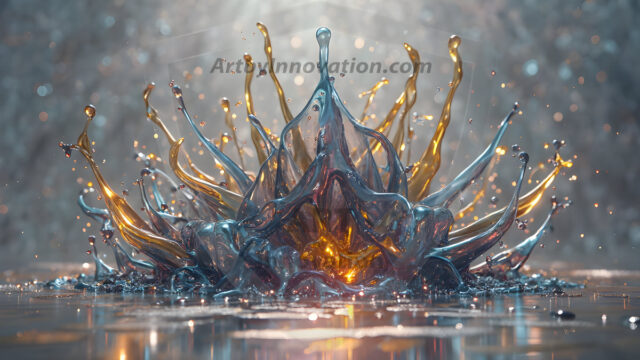 Logo Colored Water Dynamic: Amazing Digital Graphics Art Collection.
A Rainbow of Colored Water in Motion, using a colorful palette. Bursting out of the water, dynamitic flowing streams of color, with a metallic metal plate for a company logo.