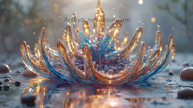 Logo Colored Water Dynamic: Amazing Digital Graphics Art Collection.
A Rainbow of Colored Water in Motion, using a colorful palette. Bursting out of the water, dynamitic flowing streams of color, with a metallic metal plate for a company logo.