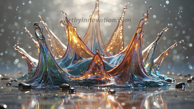 Logo Colored Water Dynamic: Amazing Digital Graphics Art Collection.
A Rainbow of Colored Water in Motion, using a colorful palette. Bursting out of the water, dynamitic flowing streams of color, with a metallic metal plate for a company logo.