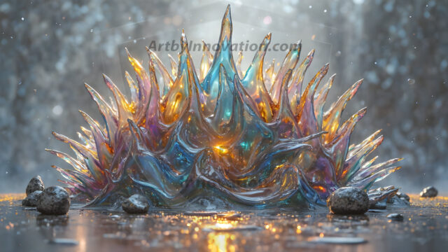 Logo Colored Water Dynamic: Amazing Digital Graphics Art Collection.
A Rainbow of Colored Water in Motion, using a colorful palette. Bursting out of the water, dynamitic flowing streams of color, with a metallic metal plate for a company logo.