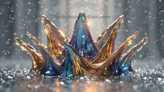 Logo Colored Water Dynamic: Amazing Digital Graphics Art Collection.
A Rainbow of Colored Water in Motion, using a colorful palette. Bursting out of the water, dynamitic flowing streams of color, with a metallic metal plate for a company logo.