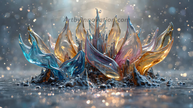 Logo Colored Water Dynamic: Amazing Digital Graphics Art Collection.
A Rainbow of Colored Water in Motion, using a colorful palette. Bursting out of the water, dynamitic flowing streams of color, with a metallic metal plate for a company logo.