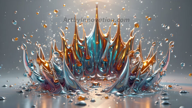 Logo Colored Water Dynamic: Amazing Digital Graphics Art Collection.
A Rainbow of Colored Water in Motion, using a colorful palette. Bursting out of the water, dynamitic flowing streams of color, with a metallic metal plate for a company logo.