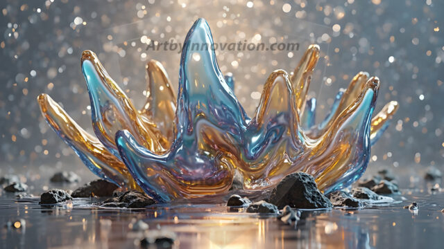 Logo Colored Water Dynamic: Amazing Digital Graphics Art Collection.
A Rainbow of Colored Water in Motion, using a colorful palette. Bursting out of the water, dynamitic flowing streams of color, with a metallic metal plate for a company logo.