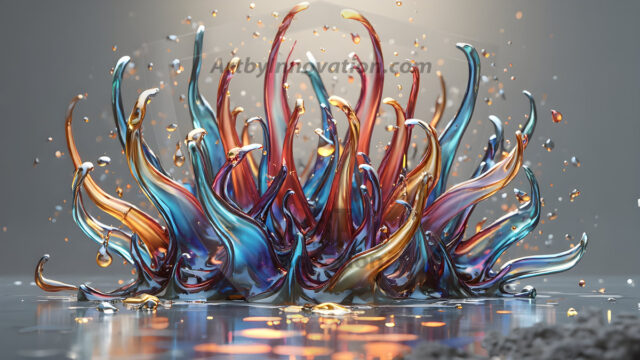 Logo Colored Water Dynamic: Amazing Digital Graphics Art Collection.
A Rainbow of Colored Water in Motion, using a colorful palette. Bursting out of the water, dynamitic flowing streams of color, with a metallic metal plate for a company logo.