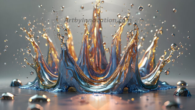 Logo Colored Water Dynamic: Amazing Digital Graphics Art Collection.
A Rainbow of Colored Water in Motion, using a colorful palette. Bursting out of the water, dynamitic flowing streams of color, with a metallic metal plate for a company logo.