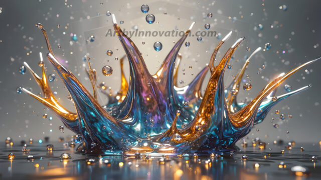 Logo Colored Water Dynamic: Amazing Digital Graphics Art Collection.
A Rainbow of Colored Water in Motion, using a colorful palette. Bursting out of the water, dynamitic flowing streams of color, with a metallic metal plate for a company logo.