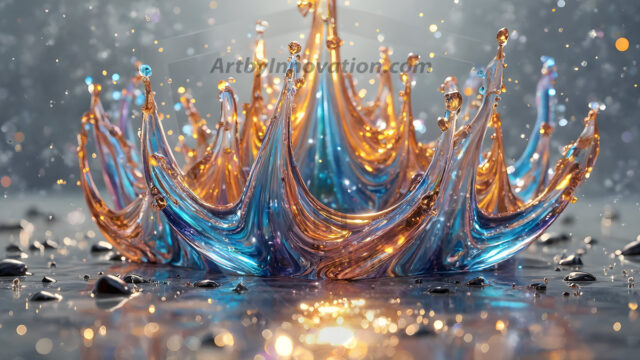 Logo Colored Water Dynamic: Amazing Digital Graphics Art Collection.
A Rainbow of Colored Water in Motion, using a colorful palette. Bursting out of the water, dynamitic flowing streams of color, with a metallic metal plate for a company logo.