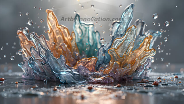 Logo Colored Water Dynamic: Amazing Digital Graphics Art Collection.
A Rainbow of Colored Water in Motion, using a colorful palette. Bursting out of the water, dynamitic flowing streams of color, with a metallic metal plate for a company logo.