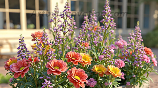 Planter trough crafted from aged wood. A high-resolution studio photograph AI produced that are mostly, horizontal, eye-level shots of an old rectangular wooden box, a dark wood, like it had been stained, with flowers, wide planter trough crafted from rustic pine wood, positioned frontally on a neutral background. The trough is densely packed with a vibrant, lush arrangement of fresh flowers, deep red roses, bright yellow marigolds, soft violet petunias, and trailing green ivy. Soft, bright studio lighting highlights the texture of the wood and the vivid colors of the flowers. Shallow depth of field, sharp focus on the central flowers, 8k, cinematic, horizontal composition. Many of the box are a dark wood, like it had been stained.