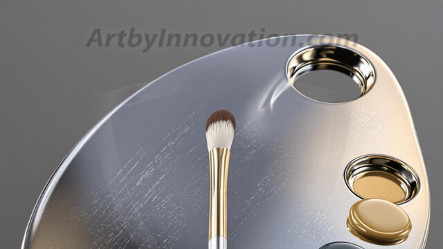 AI-generated painter palette and artist board digital designs — polished metallic palettes, winged fantasy palettes, and premium artist mixing board art in UHD by Art by Innovation.