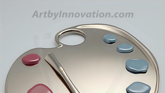 AI-generated painter palette and artist board digital designs — polished metallic palettes, winged fantasy palettes, and premium artist mixing board art in UHD by Art by Innovation.