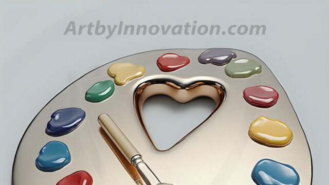 AI-generated painter palette and artist board digital designs — polished metallic palettes, winged fantasy palettes, and premium artist mixing board art in UHD by Art by Innovation.