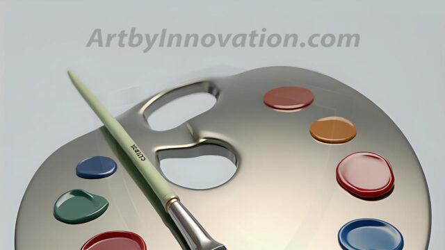 AI-generated painter palette and artist board digital designs — polished metallic palettes, winged fantasy palettes, and premium artist mixing board art in UHD by Art by Innovation.