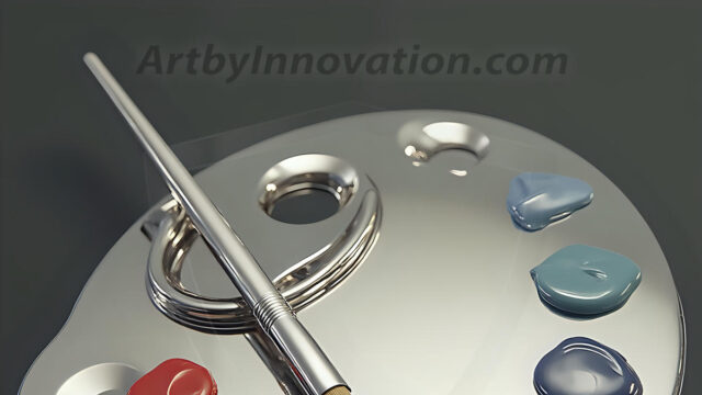 AI-generated painter palette and artist board digital designs — polished metallic palettes, winged fantasy palettes, and premium artist mixing board art in UHD by Art by Innovation.