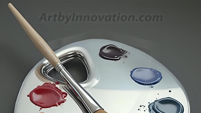 AI-generated painter palette and artist board digital designs — polished metallic palettes, winged fantasy palettes, and premium artist mixing board art in UHD by Art by Innovation.