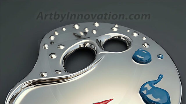 AI-generated painter palette and artist board digital designs — polished metallic palettes, winged fantasy palettes, and premium artist mixing board art in UHD by Art by Innovation.