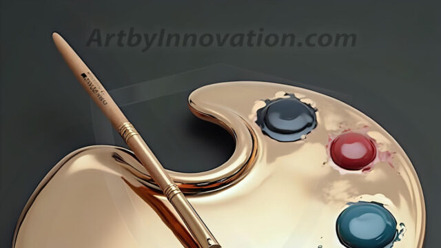 AI-generated painter palette and artist board digital designs — polished metallic palettes, winged fantasy palettes, and premium artist mixing board art in UHD by Art by Innovation.