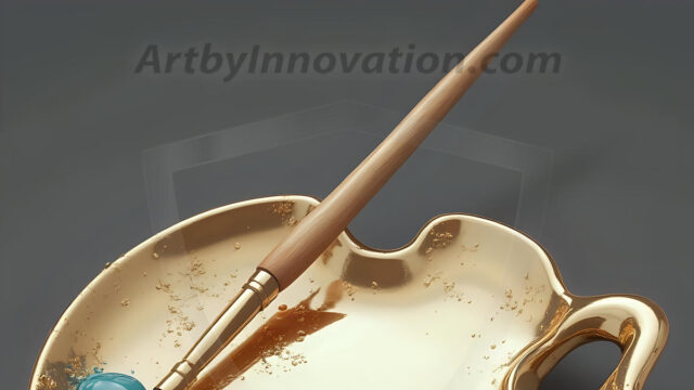 AI-generated painter palette and artist board digital designs — polished metallic palettes, winged fantasy palettes, and premium artist mixing board art in UHD by Art by Innovation.