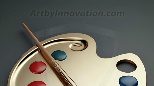 AI-generated painter palette and artist board digital designs — polished metallic palettes, winged fantasy palettes, and premium artist mixing board art in UHD by Art by Innovation.